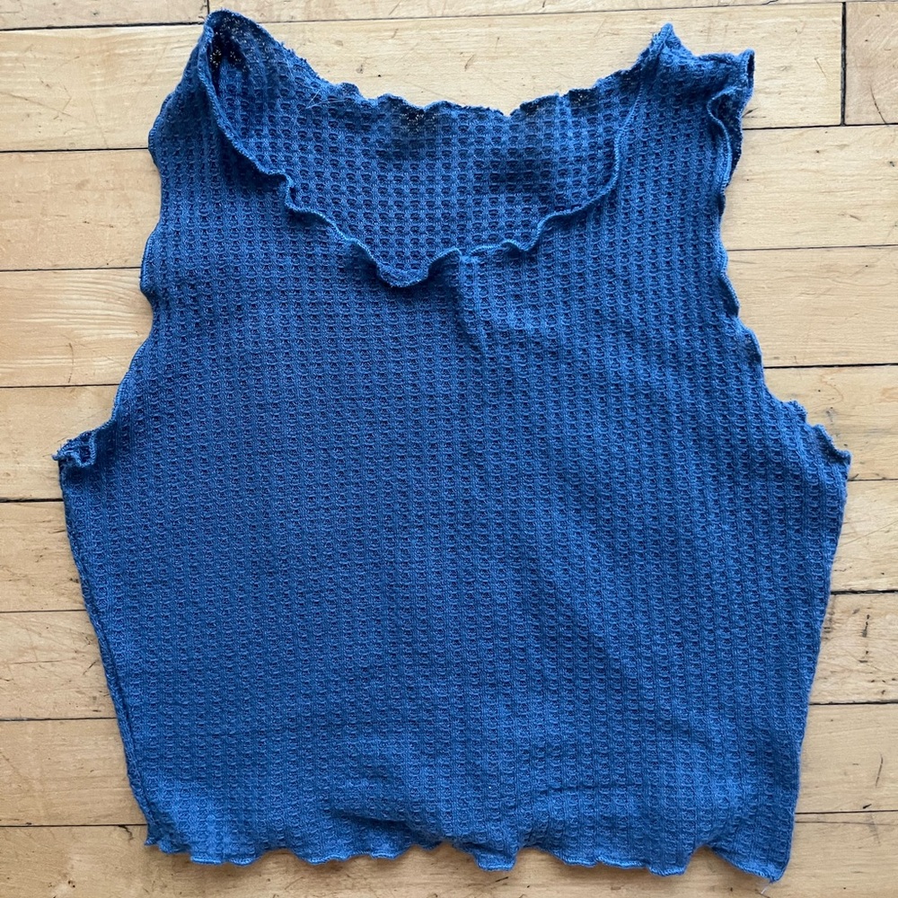 Navy Textured Crop Tank Top